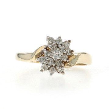 Yellow Gold Diamond Cluster Bypass Ring - 10k Round Brilliant .33ctw Floral