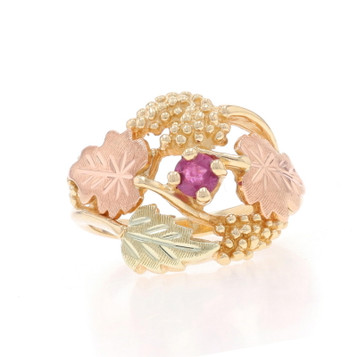 South Dakota Gold Co. Black Hills Gold Ruby Ring - Yellow Gold 10k .18ct Vines