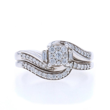 White Gold Diamond Cluster Bypass All-In-One Engagement Wedding Ring 10k .28ctw