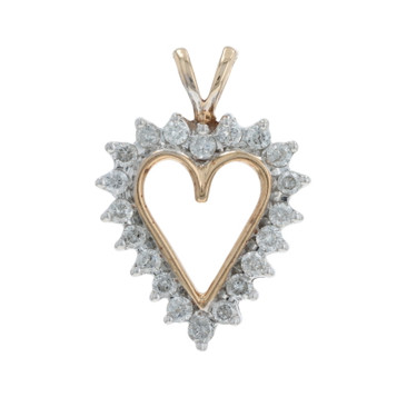 Yellow Gold Diamond Heart Pendant - 10k Round Brilliant .50ctw Love Wreath