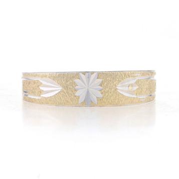 Yellow Gold Men's Wedding Band - 14k Etched Star Ring