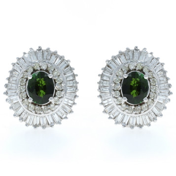 White Gold Tourmaline Diamond Large Halo Stud Earrings 14k Oval 8.70ctw Pierced