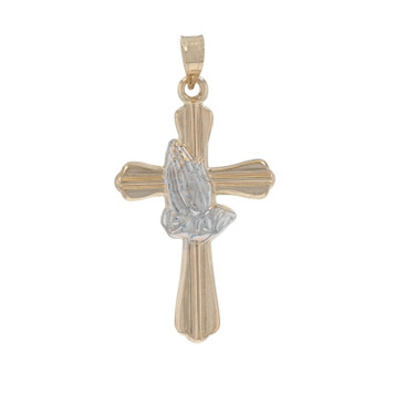 Yellow Gold Praying Hands Cross Pendant - 14k Faith