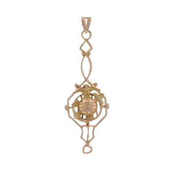 Yellow Gold USMA US Marines Art Deco Lavaliere Sweetheart Pendant - 10k Vintage