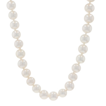 White Gold Cultured Pearl Knotted Strand Necklace 17 3/4" - 14k Beads