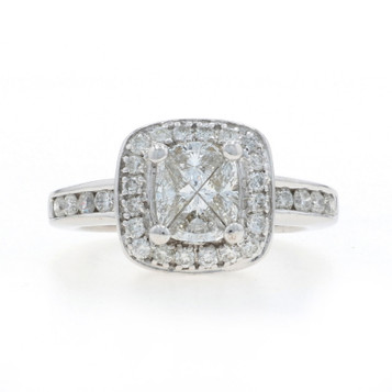 White Gold Diamond Cluster Halo Ring - 14k Invisible Set 1.00ctw Engagement