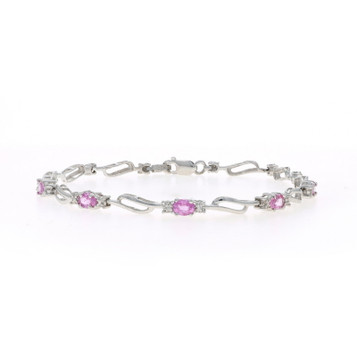 White Gold Pink Sapphire Diamond Link Bracelet 7 1/4" - 10k Oval 1.10ctw
