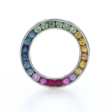 White Gold Rainbow Sapphire Eternity Pendant - 14k Round .96ctw Circle