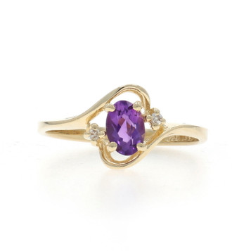 Yellow Gold Amethyst Diamond Bypass Ring - 10k Oval .47ctw