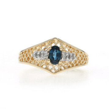 Yellow Gold Blue Sapphire Diamond Ring - 14k Oval