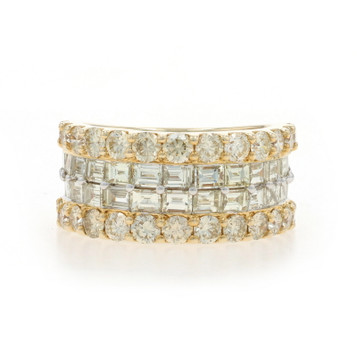 Yellow Gold Diamond Cluster Cocktail Band - 10k Baguette & Round 5.00ctw Ring