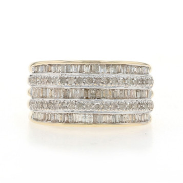 Yellow Gold Diamond Cluster Cocktail Band 10k Baguette & Single Cut 1.00ctw Ring