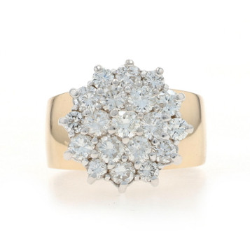 Yellow Gold Diamond Cluster Cocktail Ring - 14k Round Brilliant 2.00ctw Floral