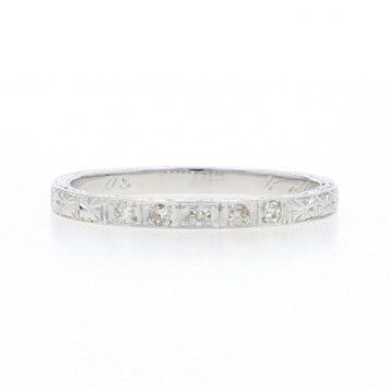 White Gold Diamond Art Deco Wedding Band - 18k Vintage Five-Stone Ring SZ 9 1/4