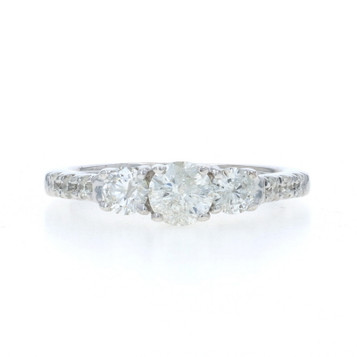 White Gold Diamond Engagement Ring - 14k Round Brilliant 1.00ctw Three-Stone