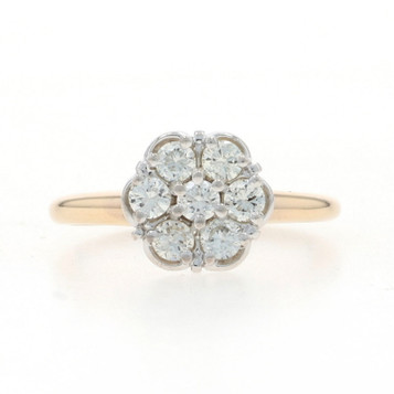 Yellow Gold Diamond Cluster Ring - 14k Round Brilliant .50ctw Floral Engagement