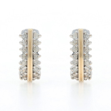 Yellow Gold Diamond J-Hook Earrings - 14k Round Brilliant .50ctw Pierced