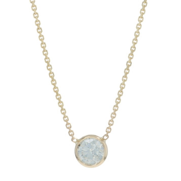 Yellow Gold Diamond Solitaire Pendant Necklace 18" - 14k Round Brilliant .74ct