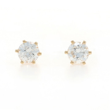 Yellow Gold Diamond Stud Earrings - 14k Round Brilliant .50ctw Pierced