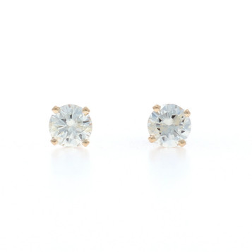 Yellow Gold Diamond Stud Earrings - 14k Round Brilliant .60ctw Pierced