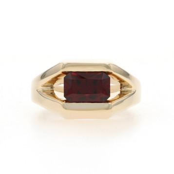 Yellow Gold Garnet Men's Ring - 14k Rectangular 2.20ct Solitaire