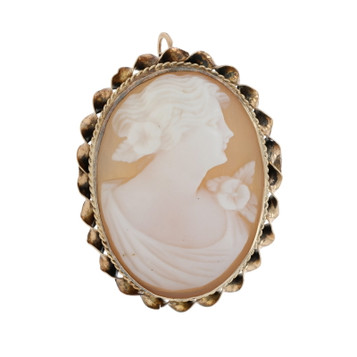Yellow Gold Carved Shell Cameo Vintage Brooch/Pendant - 10k Silhouette Pin