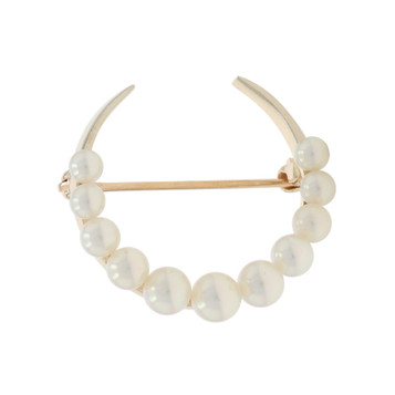 Yellow Gold Pearl Vintage Crecent Moon Brooch - 14k Bead Celestial Pin