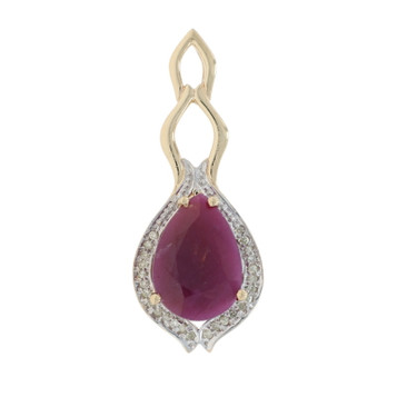 Yellow Gold Ruby Diamond Pendant - 10k Pear 3.93ctw