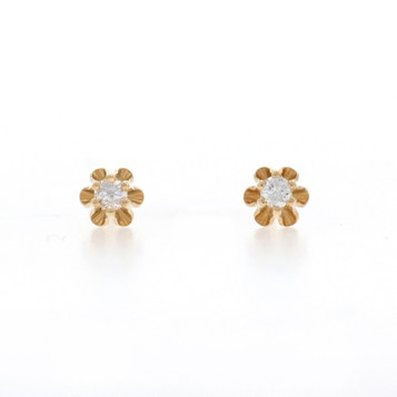 Yellow Gold Diamond Floral Stud Earrings - 14k Round Brilliant Buttercup Pierced