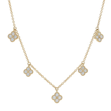Yellow Gold Diamond Quatrefoil Drop Station Necklace 18" - 14k Rd .38ctw Flowers