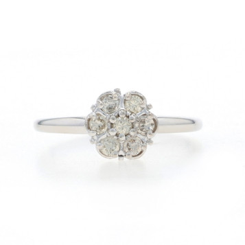 White Gold Diamond Cluster Engagement Ring - 10k Round Brilliant .33ctw Floral