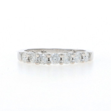 White Gold Diamond Wedding Band - 10k Round Brilliant .42ctw Seven-Stone Ring