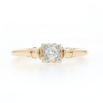 Yellow Gold Diamond Solitaire Engagement Ring - 14k Old Mine .11ct