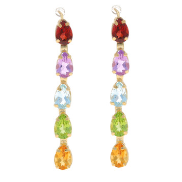 YellowGold Garnet Amethyst Topaz Dangle Earrings 14k Pear1.56ctw Rainbow Pierced