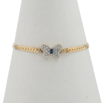 Yellow Gold Sapphire Diamond Butterfly Bracelet 7" - 14k Marquise .22ctw Nature