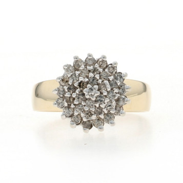 Yellow Gold Diamond Cluster Cocktail Ring - 10k Round Brilliant .33ctw Floral