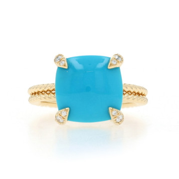 David Yurman Chatelaine Turquoise Solitaire Ring Yellow Gold 18k Sq Cush Cab Sz6