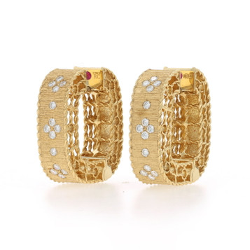 Roberto Coin Princess Square Hoop Diamond Earrings - Yellow Gold 18k Rd .38ctw