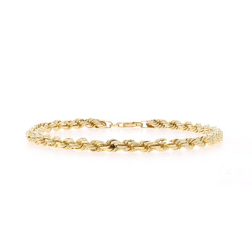 Yellow Gold Diamond Cut Rope Chain Bracelet 8" - 10k