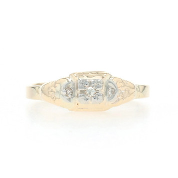 Yellow Gold Diamond Three-Stone Engagement Ring - 14k Single Cut Vintage