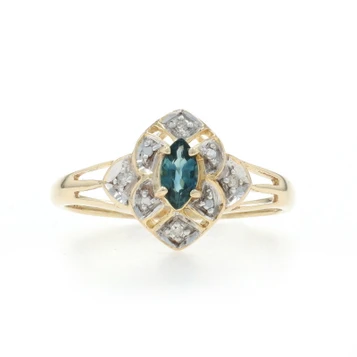 Yellow Gold Sapphire Diamond Ring - 10k Marquise .33ctw