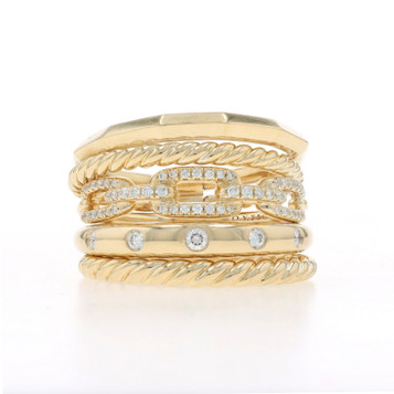 David Yurman Stax Diamond Band - Yellow Gold 18k Rd .25ctw Chain Ring Sz 7 1/2