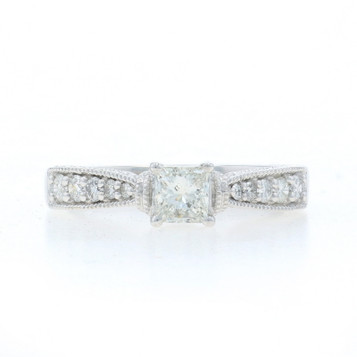 White Gold Diamond Engagement Ring - 14k Princess .75ctw