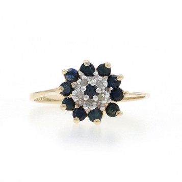 Yellow Gold Sapphire Diamond Cluster Halo Ring - 10k Round .38ctw Floral