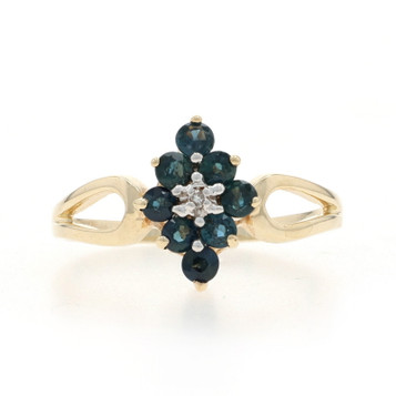 Yellow Gold Sapphire Diamond Cluster Halo Ring - 10k Round .60ctw Floral