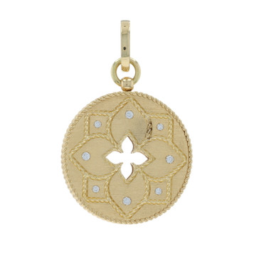 Roberto Coin Venetian Princess Medallion Satin Flower Diamond Pendant - Gold 18k