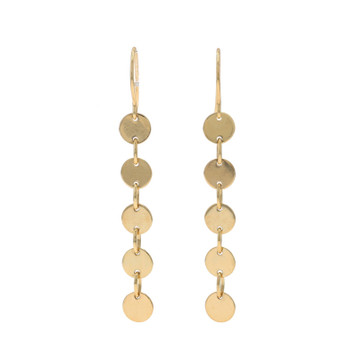 Yellow Gold Disc Dangle Earrings - 14k Round Pierced