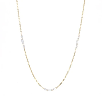 Yellow Gold Diamond Station Necklace 14k Round Brilliant & Baguette .66ctw
