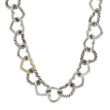 David Yurman Heart Cable Link Necklace 16" - Sterling 925 Yellow Gold 18k Love