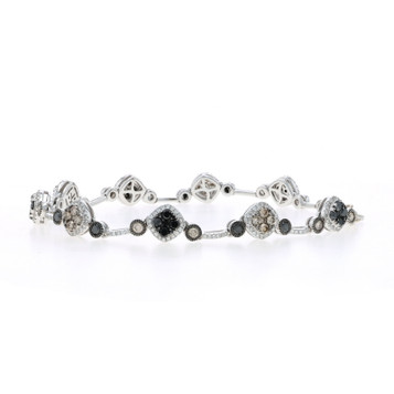 White Gold Black Diamond Link Bracelet 7 1/2" - 14k Round 3.00ctw Treated